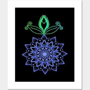 Mandala with green flower Posters and Art